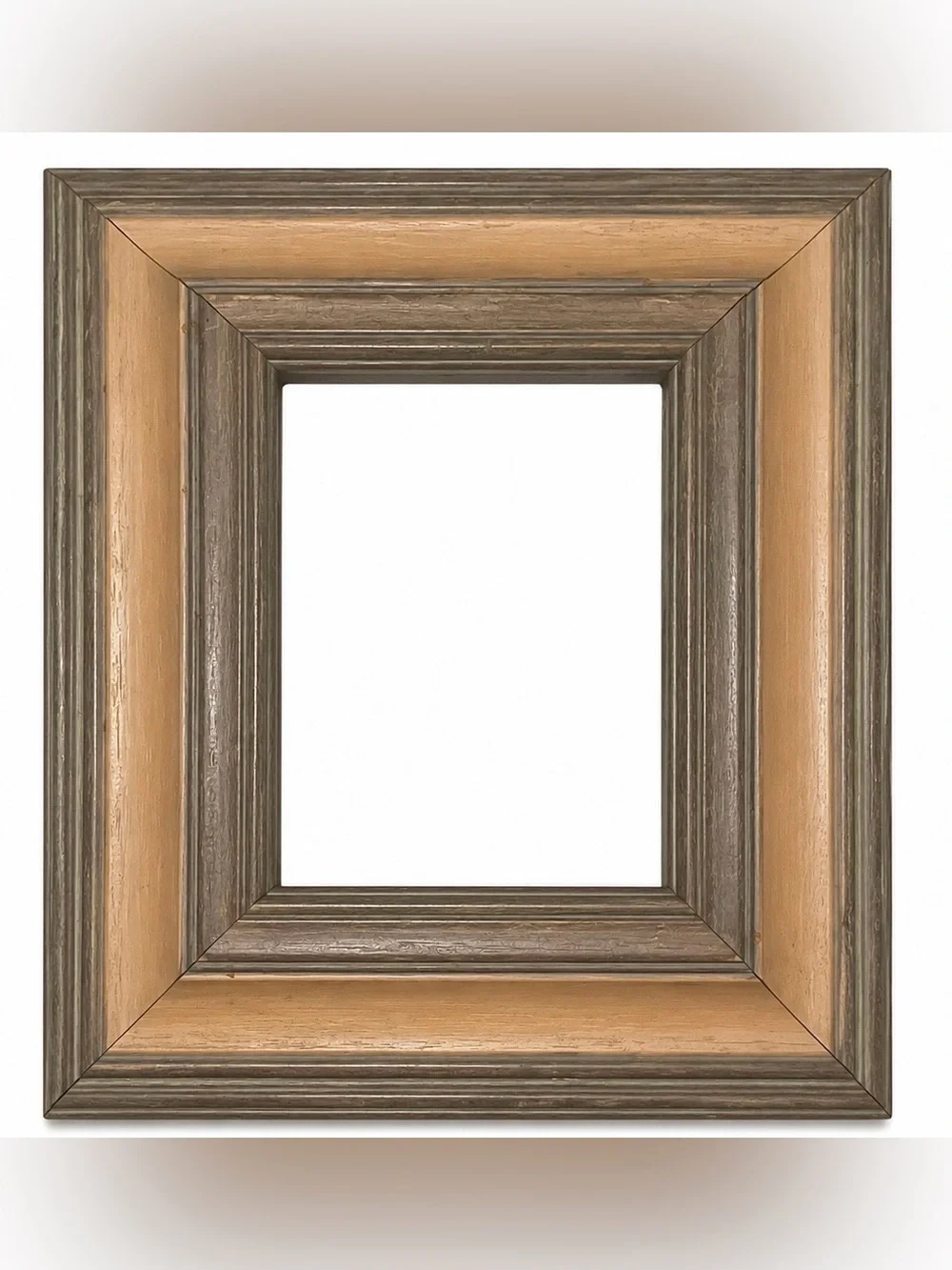 VTG Wood Picture Frame. Taupe Beige Grey Layered Stepped Moulding. Late 20th Cen